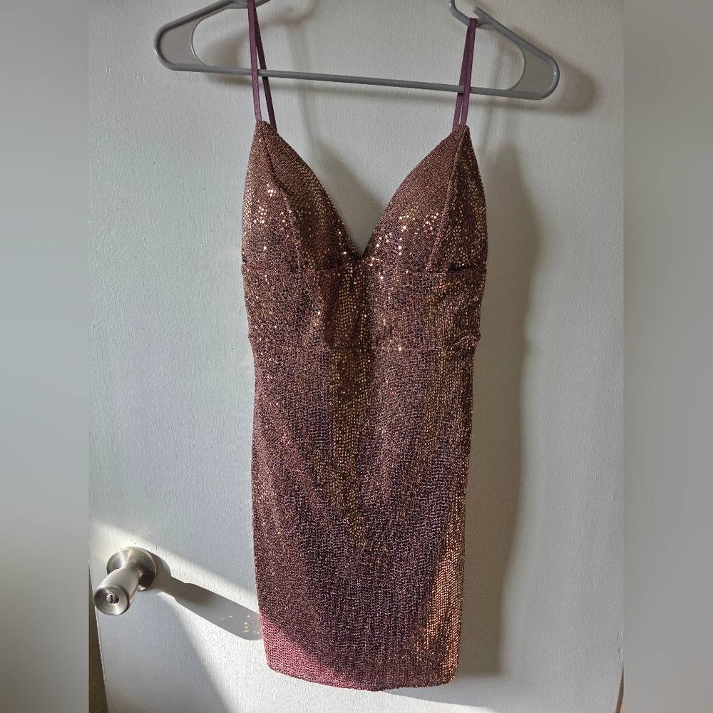 Lulu's Mauve With Gold Shimmer Mini Dress